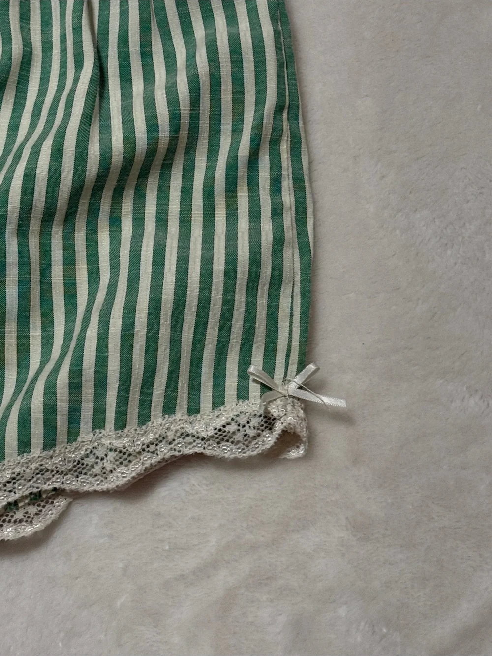 Green Striped Lace-Trim Sleep Shorts - Women's Pajama Bottoms